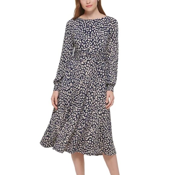 Jessica Howard Dresses & Skirts - NWT Jessica Howard Womens Leopard Print Ruched Long Sleeve Midi Dress Size 6